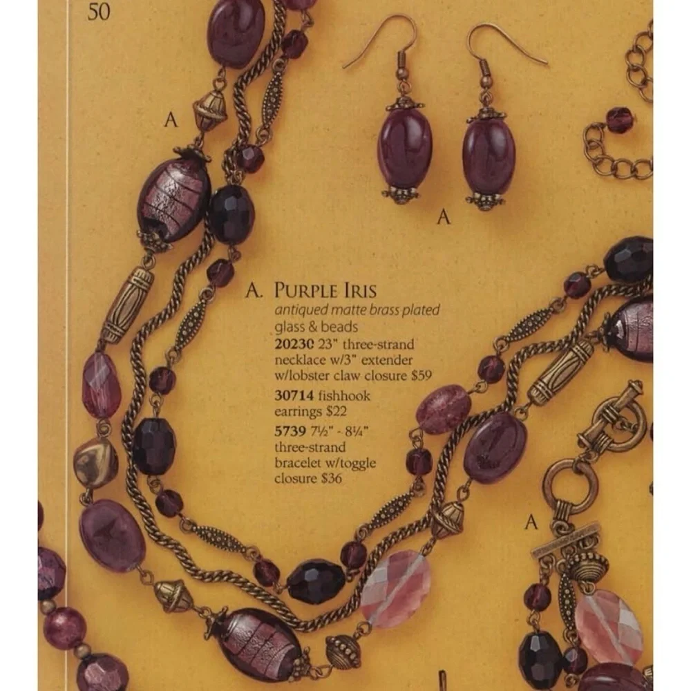 Premier Designs PURPLE IRIS Purple Plum Beaded Three Strand Bracelet New #061